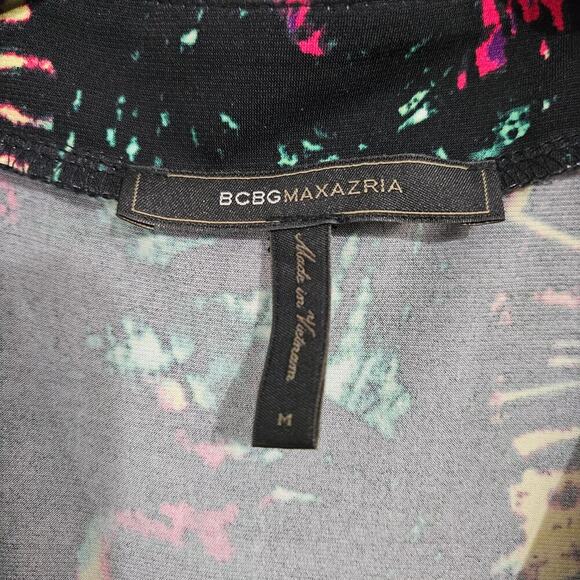 BCBGMaxAzria Sleeveless V-Neck Stretch Colorful Floral Faux Wrap Dress Sz Medium - Picture 6 of 7